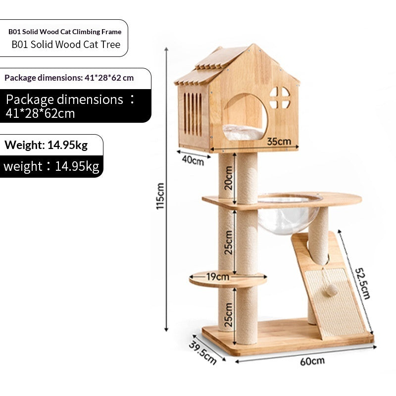Woonwild Uil houten klimboom met huisje, Model B01