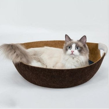 Woonwild Kuil vilten kattenmand met kussen, Koffiebruin