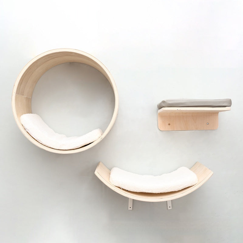 Woonwild Esdoorn wandmeubels van hout, los of als set, Naturel / Set (ring + halvemaan + plank)