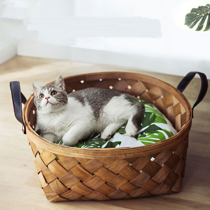 Woonwild Twijg gevlochten kattenmand met kussen, foto 1