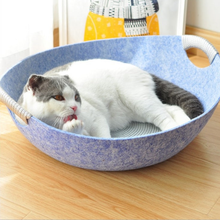 Woonwild Kuil vilten kattenmand met kussen, Hemelsblauw