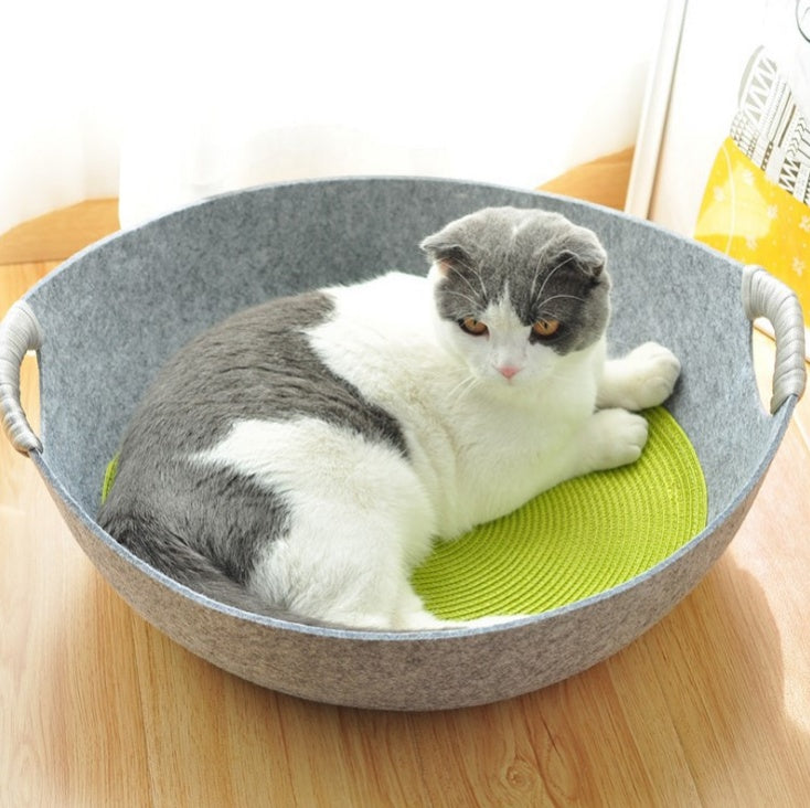 Woonwild Kuil vilten kattenmand met kussen, Lichtgrijs