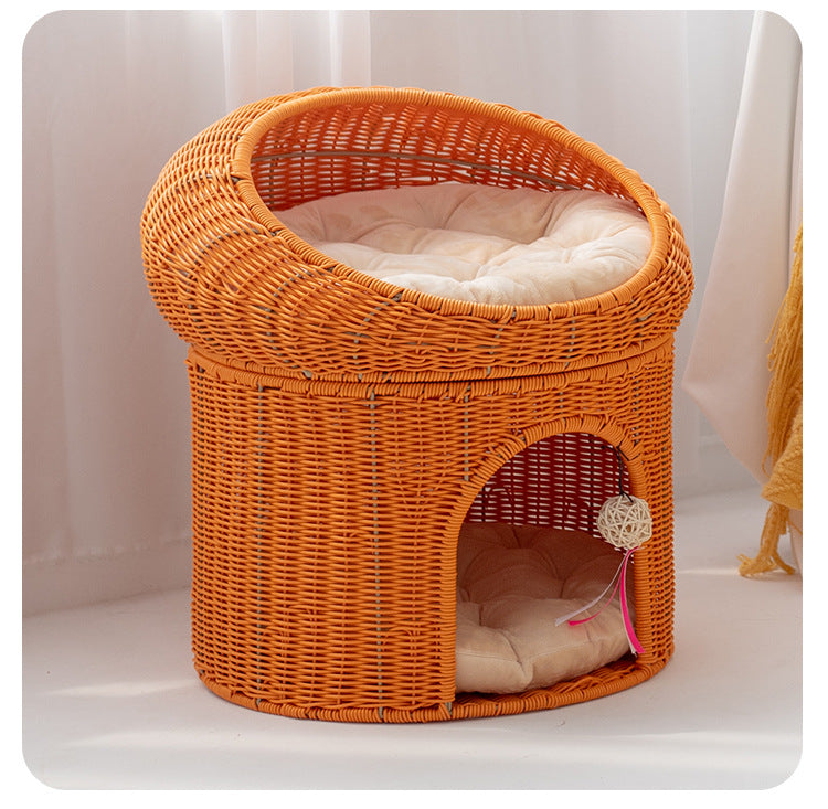 Woonwild Duiventil dubbel kattenbed in rotanlook, Oranje (rotanlook)