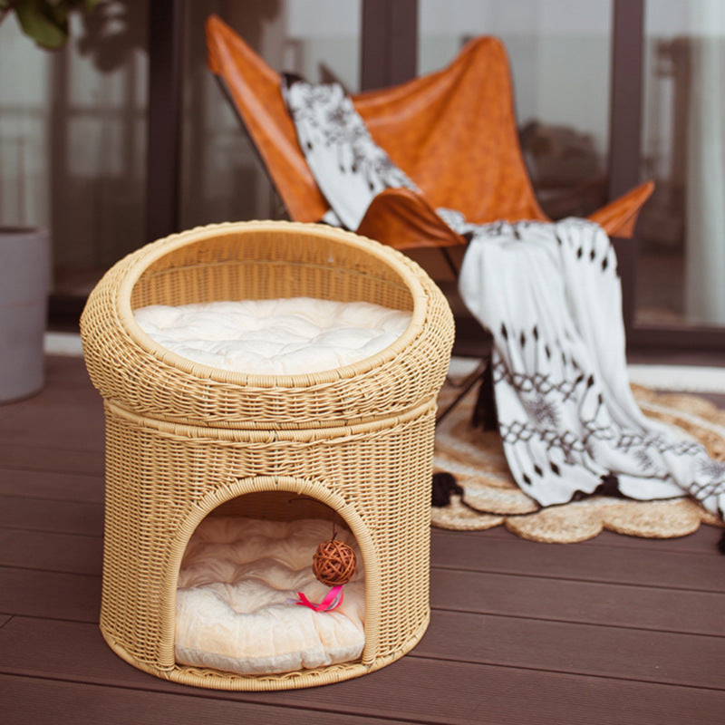 Woonwild Duiventil dubbel kattenbed in rotanlook, Abrikoos (rotanlook)