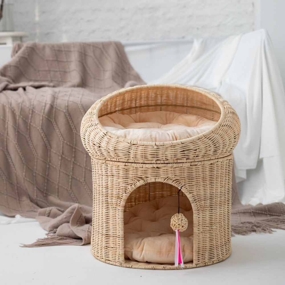 Woonwild Duiventil dubbel kattenbed in rotanlook, Echt rotan (naturel)