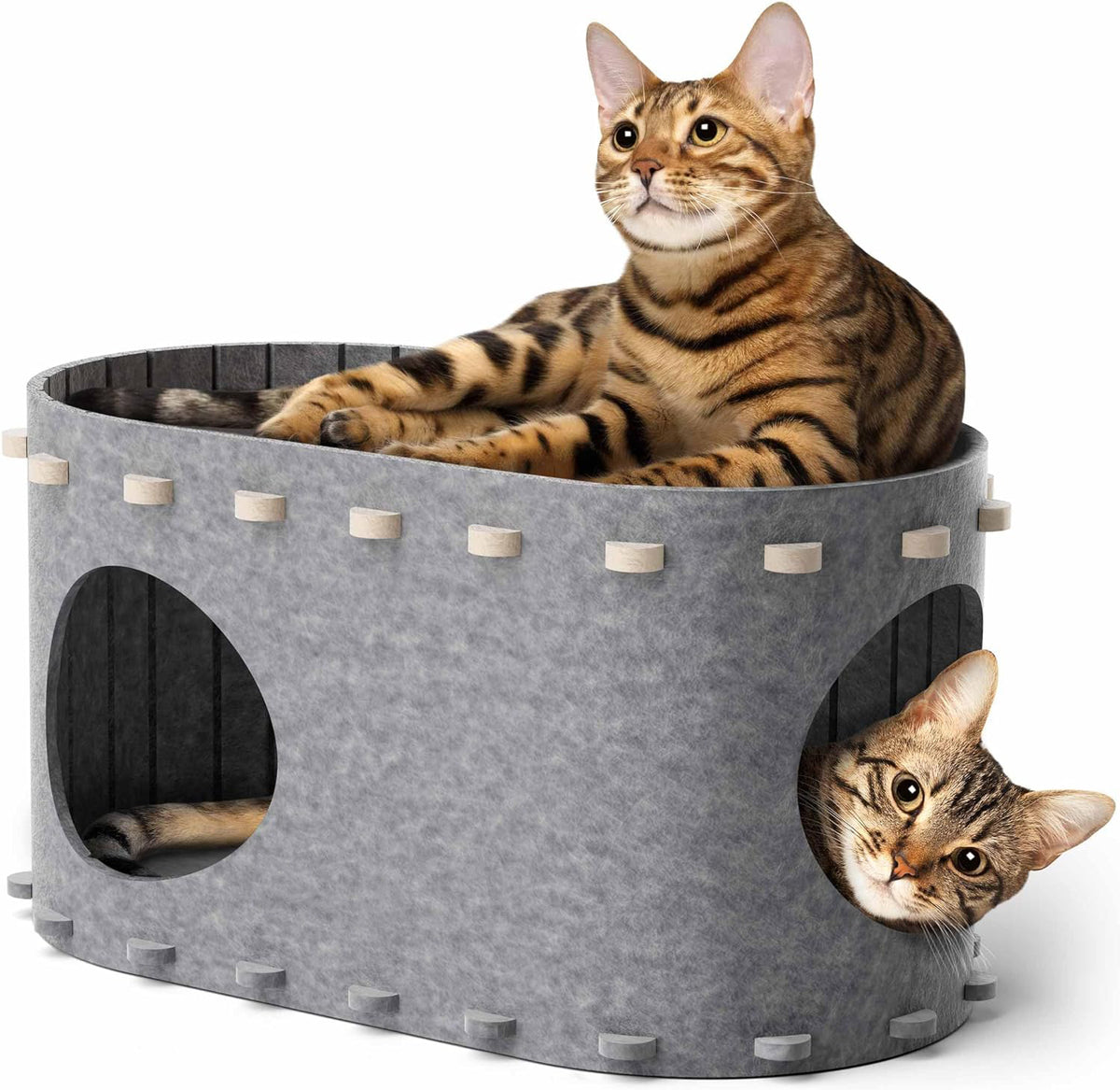 Woonwild Burcht vilten kattenhuis met kijkgaten, Grijs