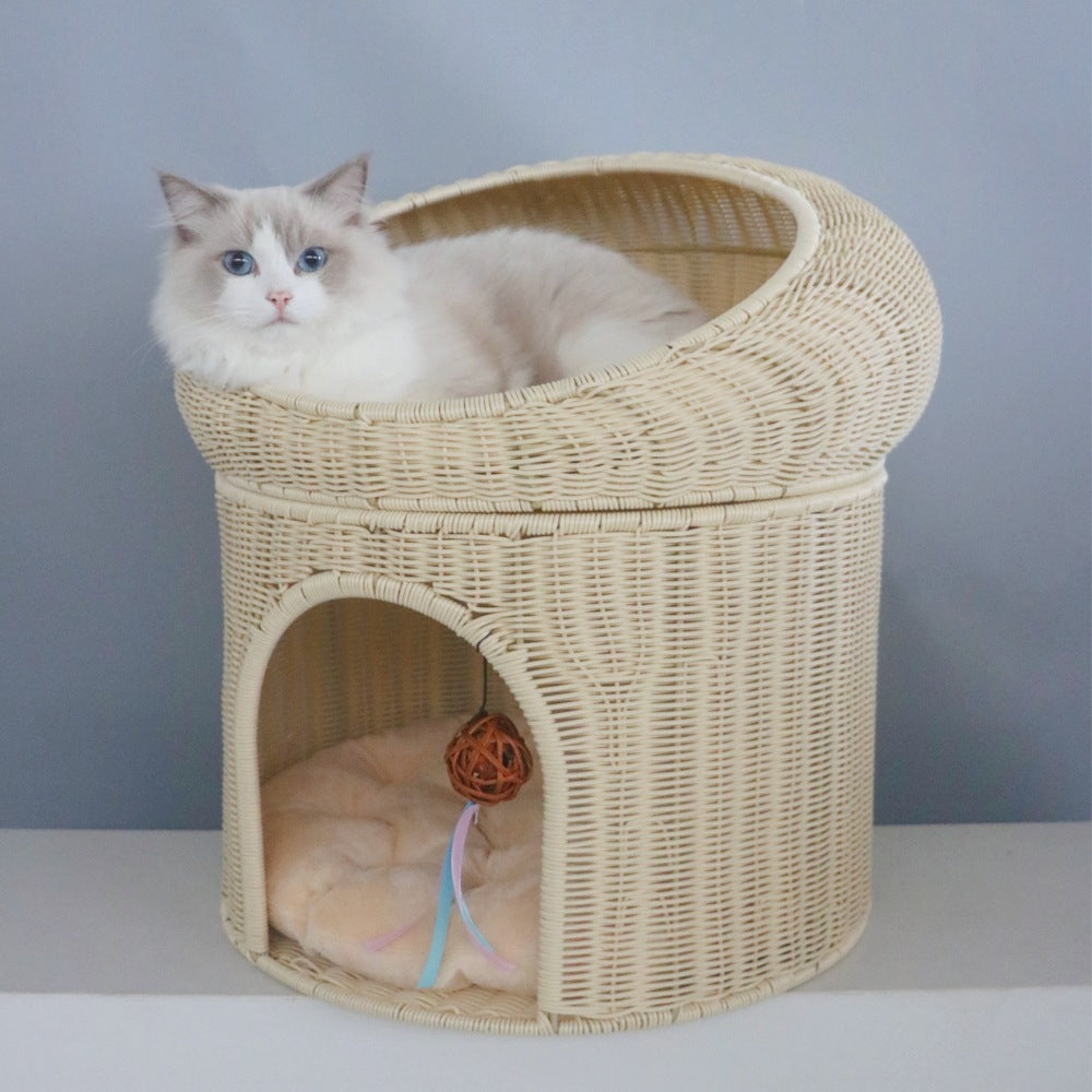 Woonwild Duiventil dubbel kattenbed in rotanlook, Beige (rotanlook)