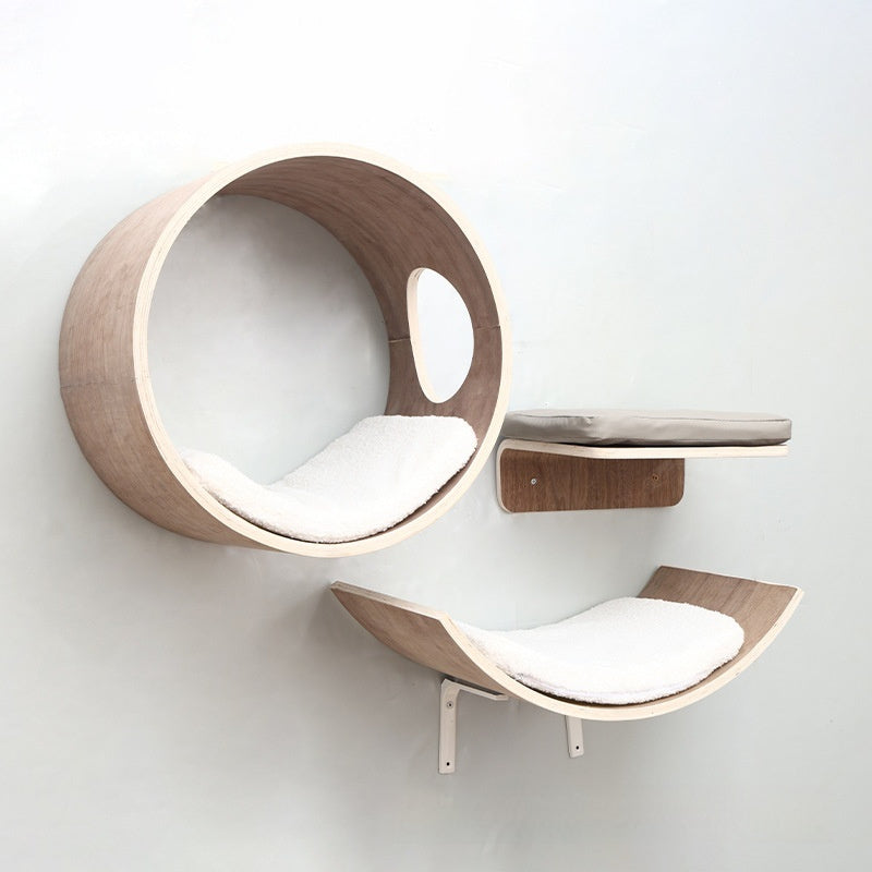 Woonwild Esdoorn wandmeubels van hout, los of als set, Walnoot / Set (ring + halvemaan + plank)