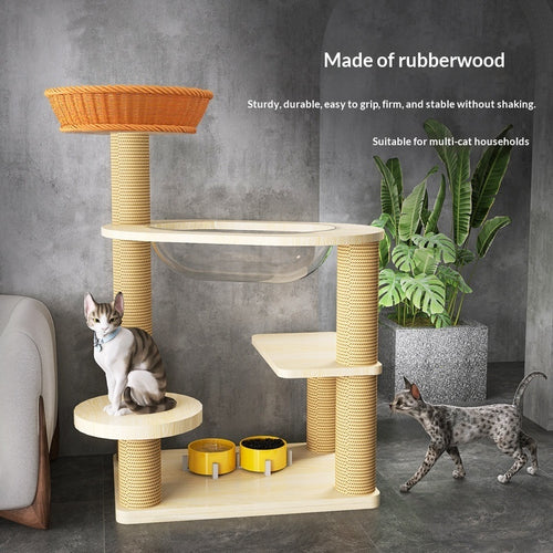 Woonwild Lariks klimboom van hout met gevlochten mand, foto 1