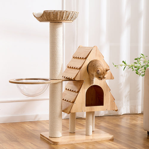 Woonwild Uil houten klimboom met huisje, foto 1