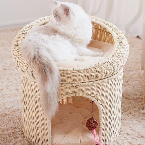 Woonwild Duiventil dubbel kattenbed in rotanlook, foto 1