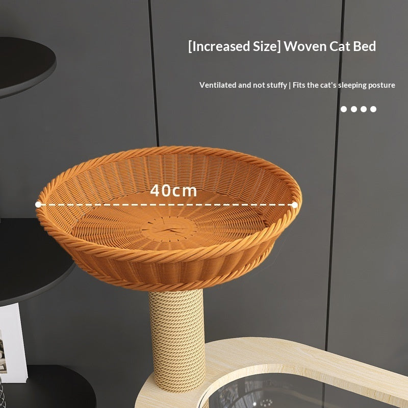 Woonwild Lariks klimboom van hout met gevlochten mand, foto 6