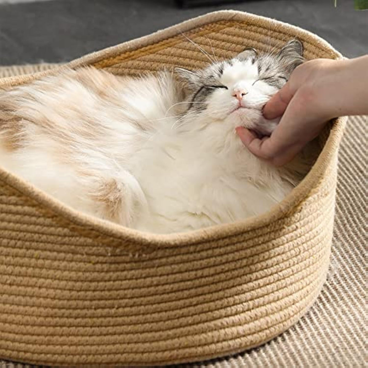 Woonwild Korf gevlochten kattenmand met krabbodem, foto 4